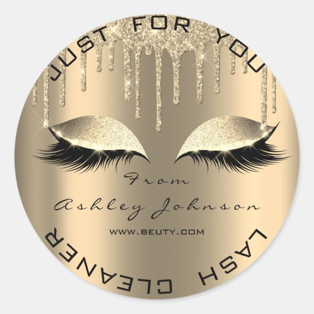 Name Beauty Salon Drips Sepia Gold Lashes Cleaner Classic Round Sticker (Front)