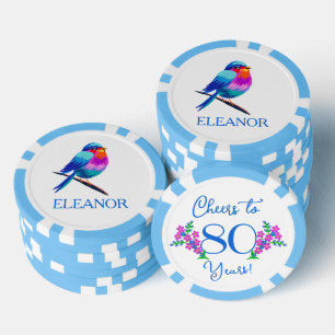 Name Birdie Forget Me Not Flowers 80th Birthday Poker Chips