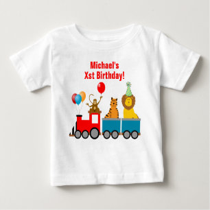 Name Birthday Boy Zoo Safari Animal Lion Train Baby T-Shirt