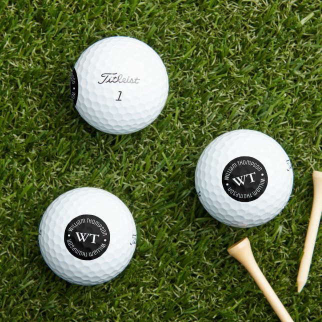 Name ( black circle monogram ) golf balls (Insitu Grass)