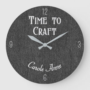 Name, Black Denim Print, Time to Craft  Large Clock