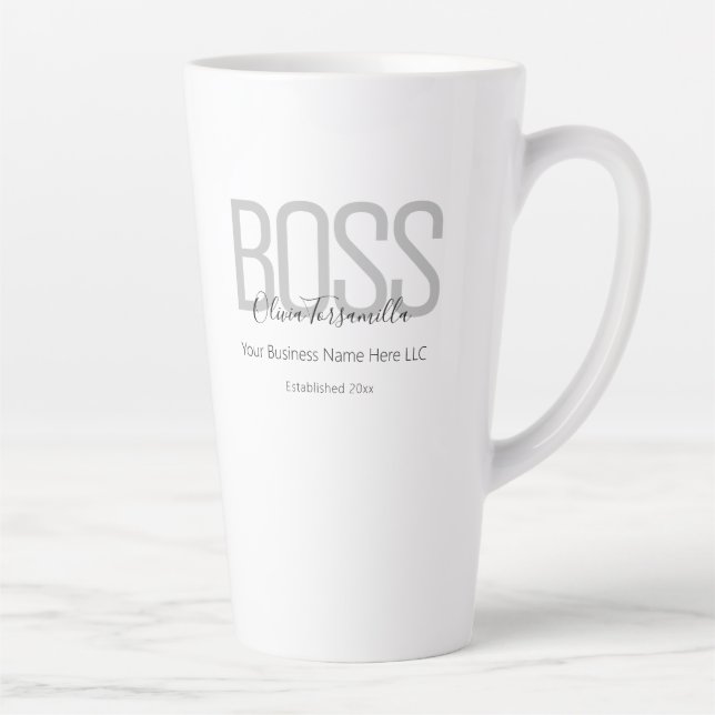 Name Black Grey Boss Latte Mug (Right)