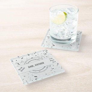 Name Black & Grey Chips Terrazzo Pattern Masculine Glass Coaster