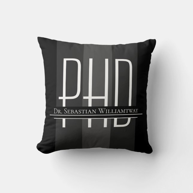 Name Black Grey Graduation PhD Throw Pillow (Front)
