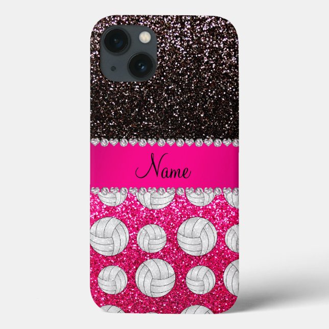Name black neon hot pink glitter volleyballs Case-Mate iPhone case (Back)
