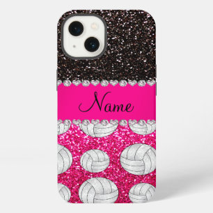 Name black neon hot pink glitter volleyballs iPhone case