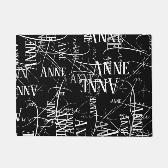 Name Black Typography Pattern Doormat (Front)