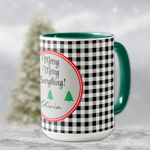 Name, Black & White Buffalo Check 15oz. Combo Mug