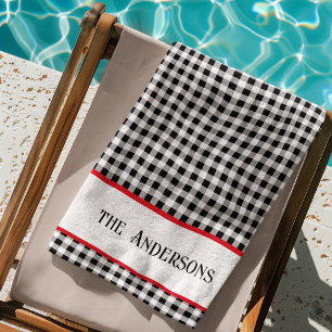 Name Black & White Buffalo Check Red Accent Pool - Beach Towel