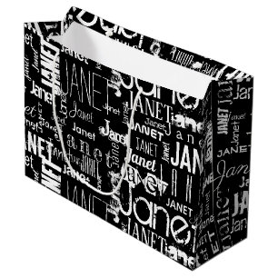 Name Black White Typography Word Cloud Large Gift Bag