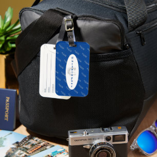 Name Blue Feathers Pattern Elegant Simple Modern Luggage Tag