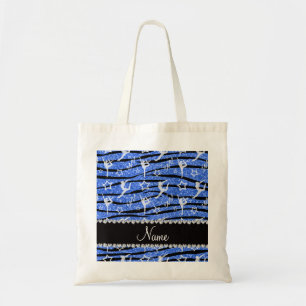 Name blue gymnastics glitter zebra stripes tote bag