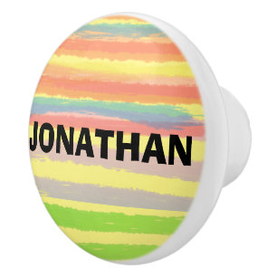 NAME Blue Orange Green Stripes  Ceramic Knob