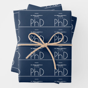 Name Blue PhD Graduation Party Wrapping Paper Sheet