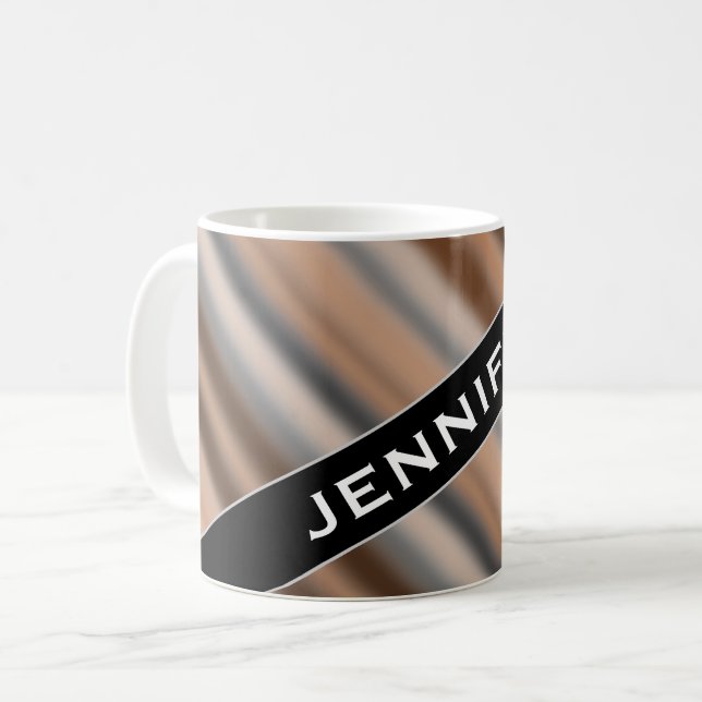 Name + Blurry Rustic Inspired Stripes Pattern Mug (Front Left)