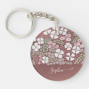 Name Blush Pink Hearts Roses Hand-painted Floral  Key Ring