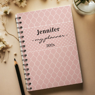Name, Blush Pink Trellis & Polka Dot Spiral Planner