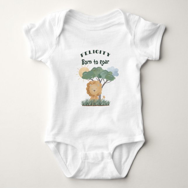 Name Boho Lion Jungle Safari One of Two Twin Quote Baby Bodysuit (Front)