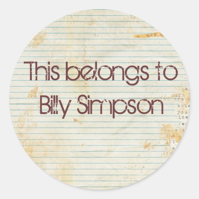 Name book plates classic round sticker (Front)