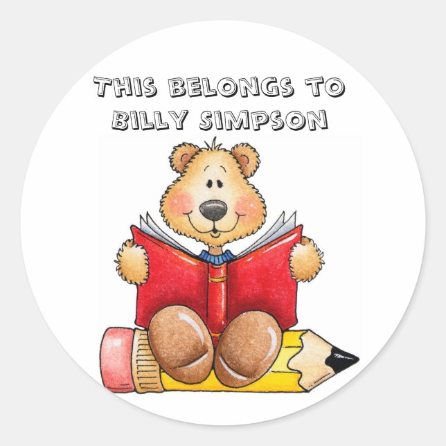 Name book plates classic round sticker (Front)