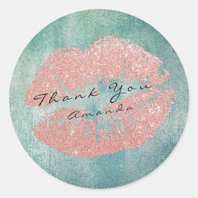 Name Branding Thank Kiss Gold Glitter Blush Makeup Classic Round Sticker (Front)