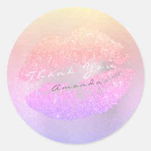 Name Branding Thank Kiss Gold Glitter Ombre Makeup Classic Round Sticker