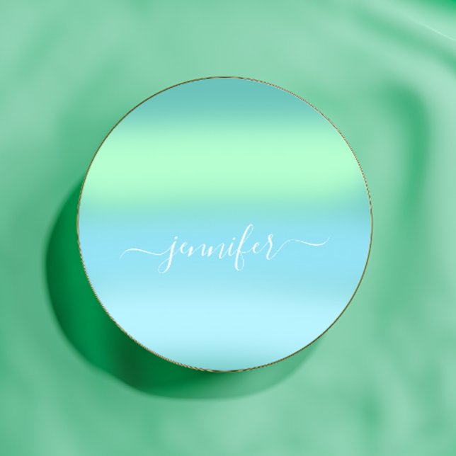 Name Bridal OMBRE. Thank Blue Green Classic Round Sticker (Creator Uploaded)