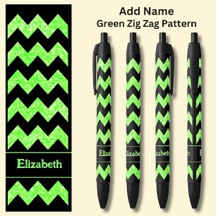 Name  Bright Green Zig Zag on Black Ink Pen