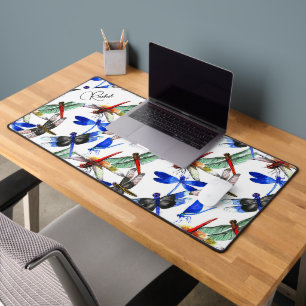 Name Bright Watercolor Dragonfly Pattern Desk Mat