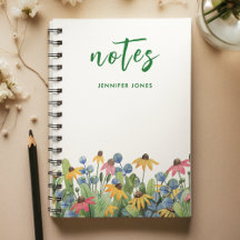 Name, Bright Watercolor Wildflowers Border