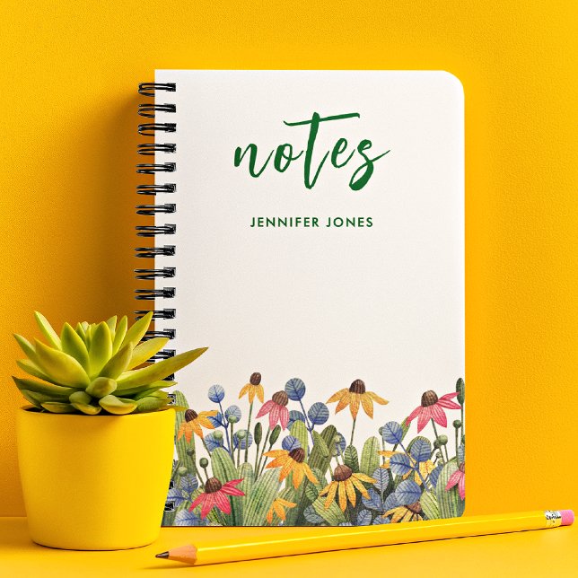 Name, Bright Watercolor Wildflowers Border Notebook (Creator Uploaded)