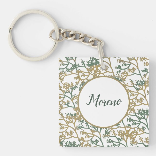 Name Brush Beige Foliage Key Ring (Front)