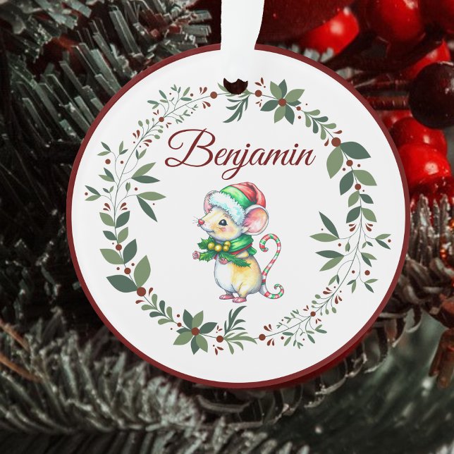 Name Burgundy Cute Mouse Christmas Tree  Ornament (Creator Uploaded)
