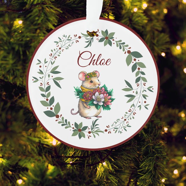 Name Burgundy Cute Mouse Christmas Tree Ornament (Creator Uploaded)