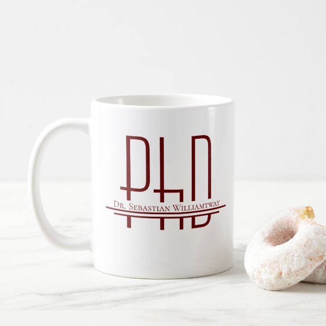 Name Burgundy PhD Graduation Coffee Mug (With Donut)