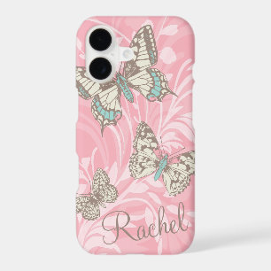 Name butterflies floral pink iphone case