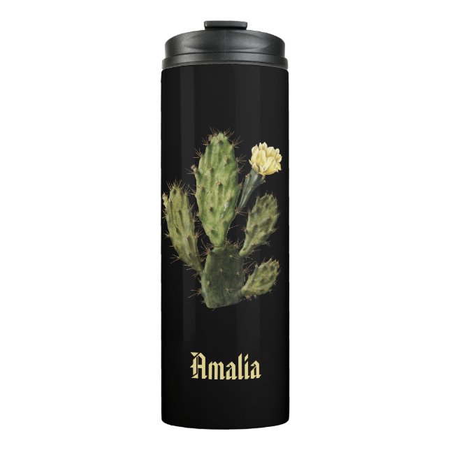Name Cactus Flower Vintage Black Thermal Tumbler (Front)