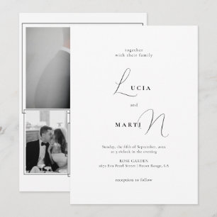 Name Calligraphy 3 Photo Black & White Wedding Invitation