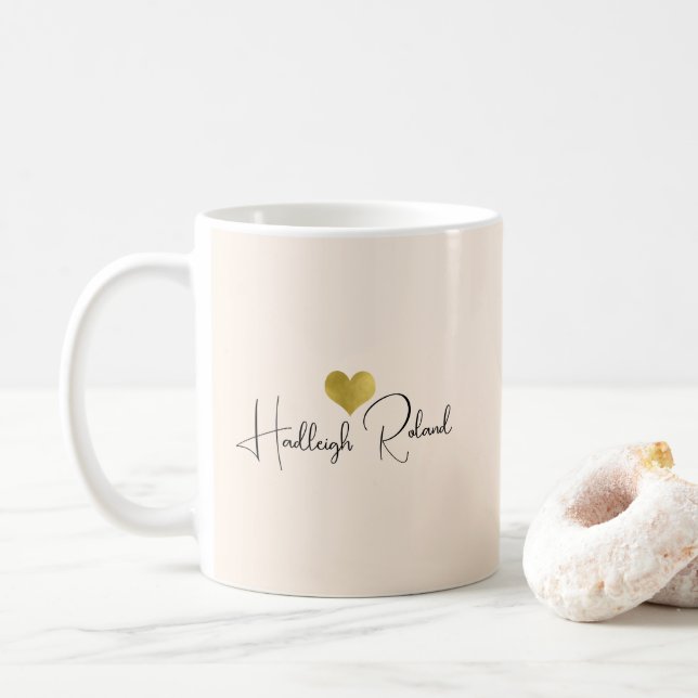 Name Calligraphy Monogram Heart Coffee Mug (With Donut)