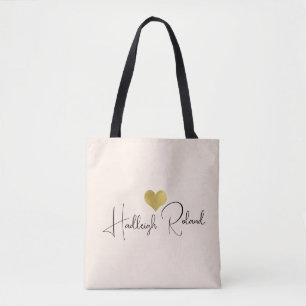 Name Calligraphy Monogram Heart Tote Bag