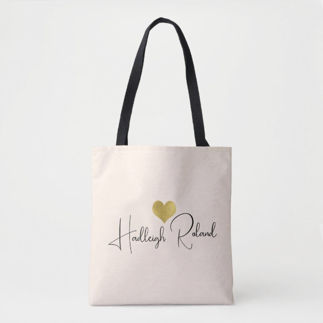 Name Calligraphy Monogram Heart Tote Bag (Front)
