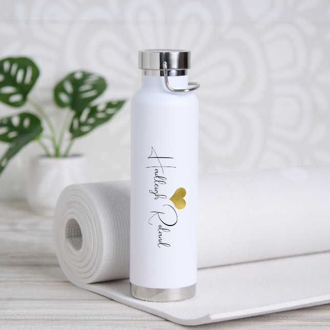 Name Calligraphy Monogram Heart  Water Bottle (Yoga (Rotated))