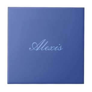 Name Calligraphy Script Plain Simple Blue Ceramic Tile