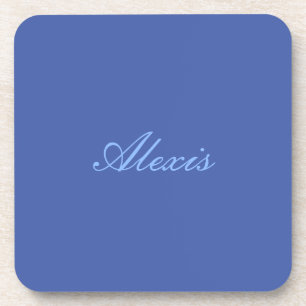 Name Calligraphy Script Plain Simple Blue Coaster
