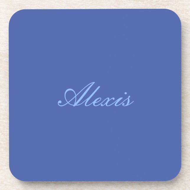 Name Calligraphy Script Plain Simple Blue Coaster (Front)
