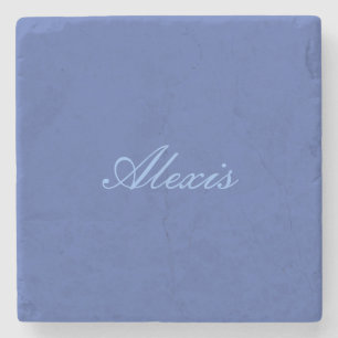 Name Calligraphy Script Plain Simple Blue Stone Coaster