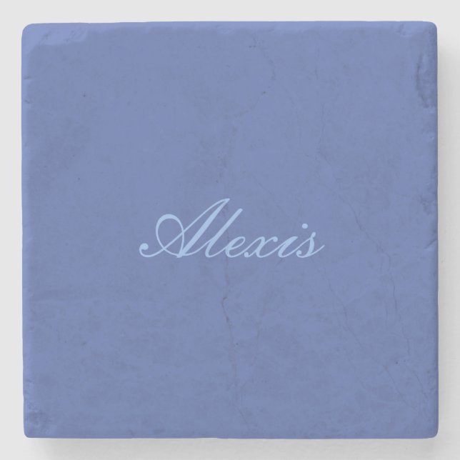 Name Calligraphy Script Plain Simple Blue Stone Coaster (Front)