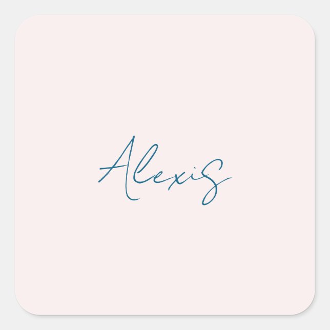 Name Calligraphy Script Plain Simple Pastel Colour Square Sticker (Front)