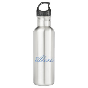 Name Calligraphy Script Plain Simple White Blue 710 Ml Water Bottle