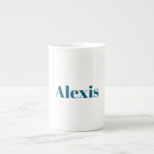 Name Calligraphy Script Plain Simple White Blue Bone China Mug